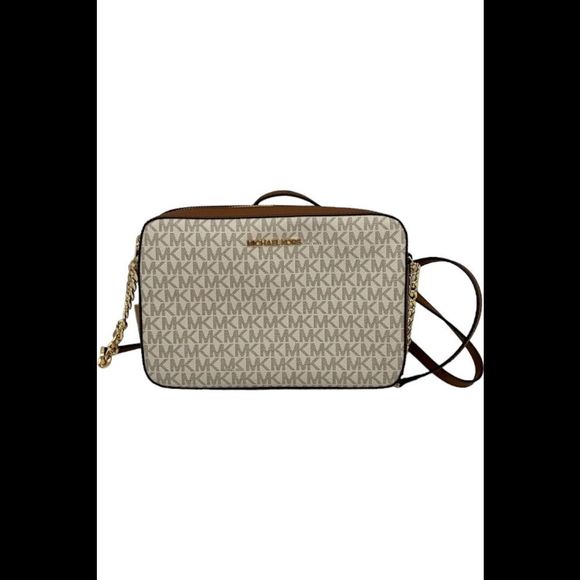Michael Kors Jet Set Item LG Printed Logo Crossbody Bag Vanilla - Picture 1 of 3